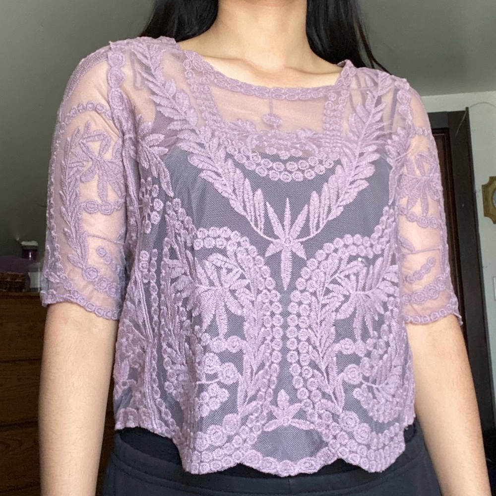 Purple sheer lace top. Size S.